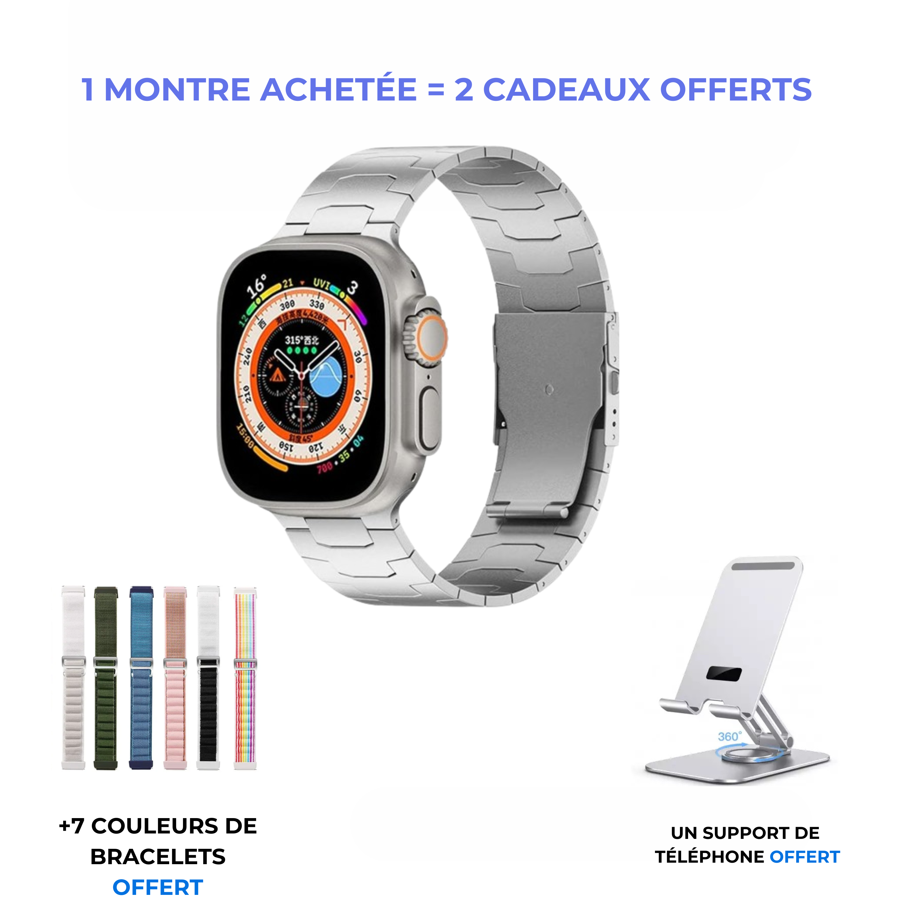 La smartwatch UKLTRA MAL + support de téléphone