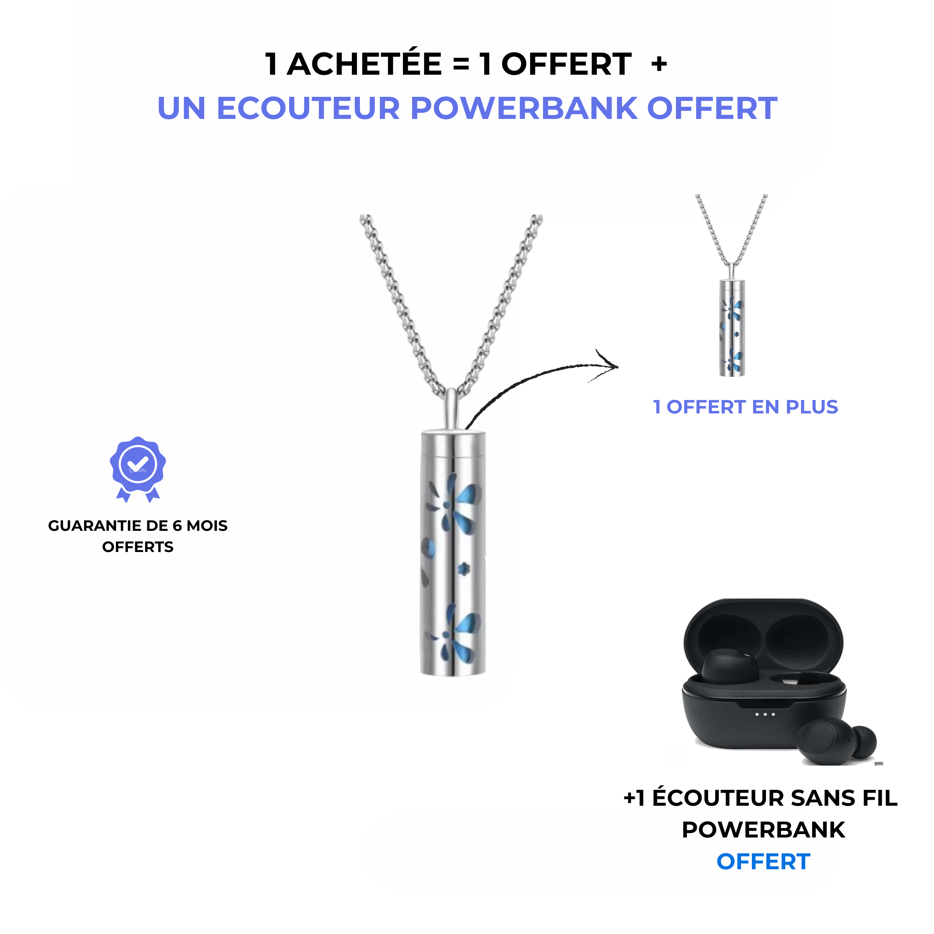 Pendentif parfumé bijoux + un ecouteur powerbank bn