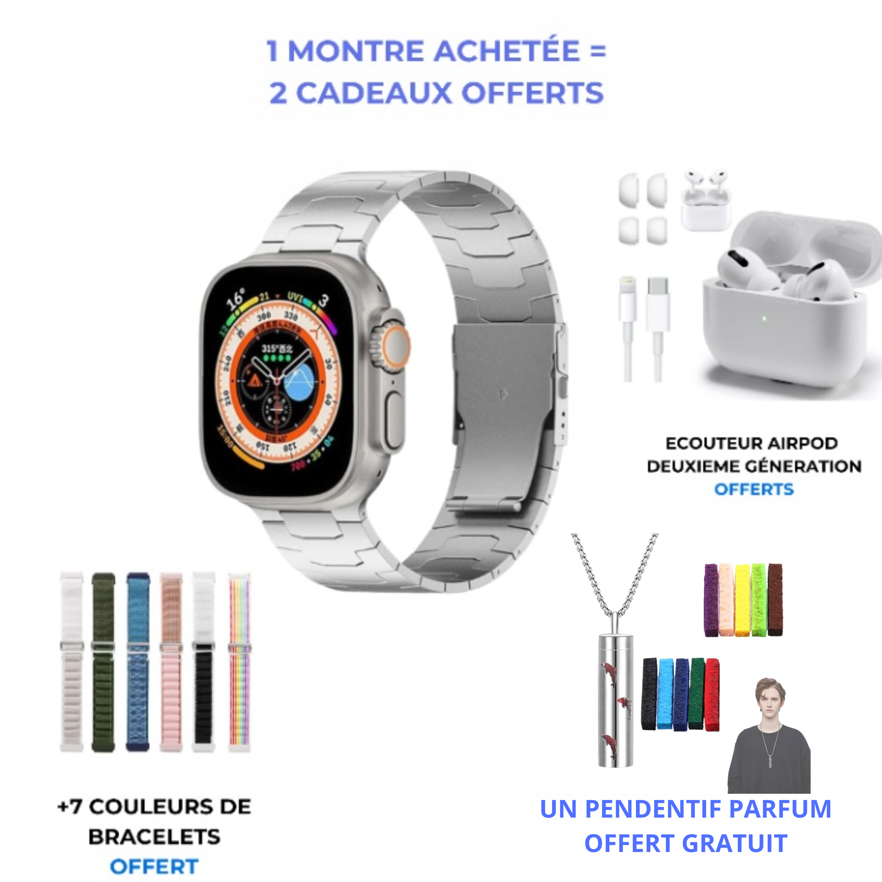 La smartwatch UKLTRA new + pendentif parfumer MALI