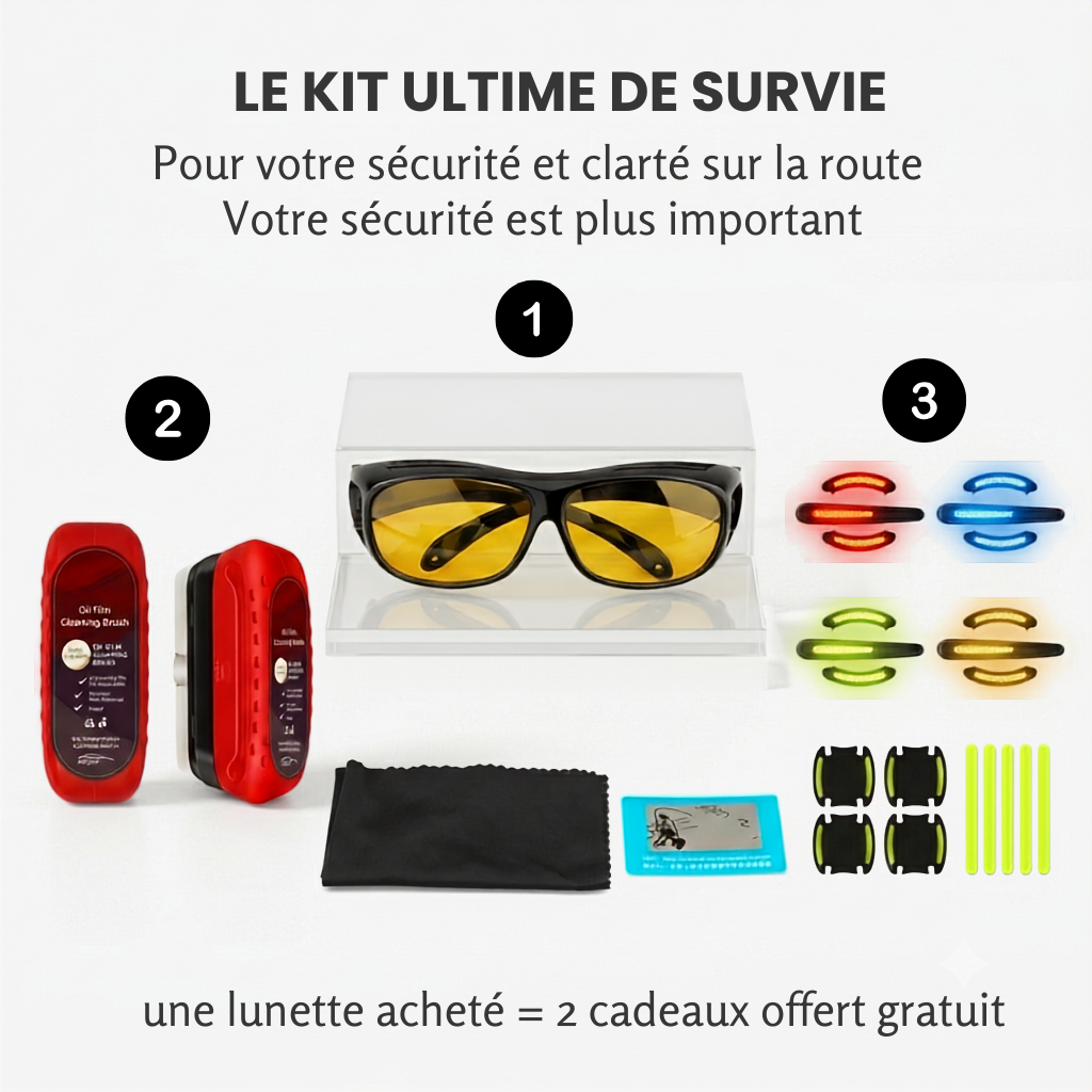 le kit de survit ultime : une lunette de vision + les stickers phares + un nettoyant offert gratuit